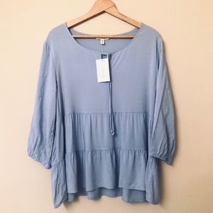 Como Blue Shirt Peplum Babydoll Blue Top L